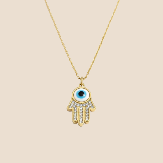 Evil Eye Hamsa Necklace – Gold Protective Charm