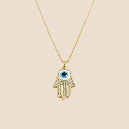 Evil Eye Hamsa Necklace – Gold Protective Charm