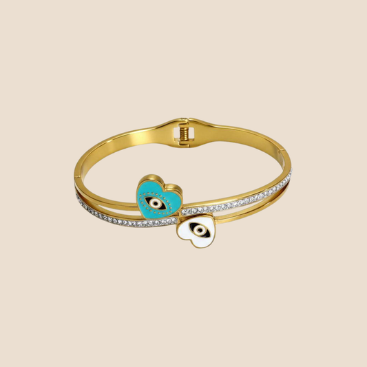 Evil Eye Heart Bangle Bracelet – Turquoise & Gold
