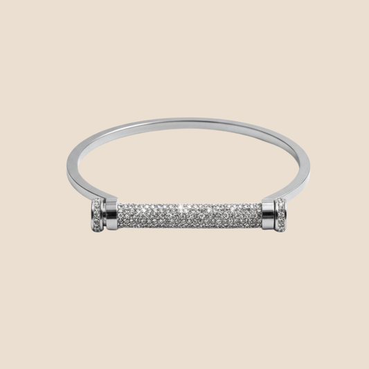 Silver Crystal Bar Bangle – Minimal Sparkle Bracelet