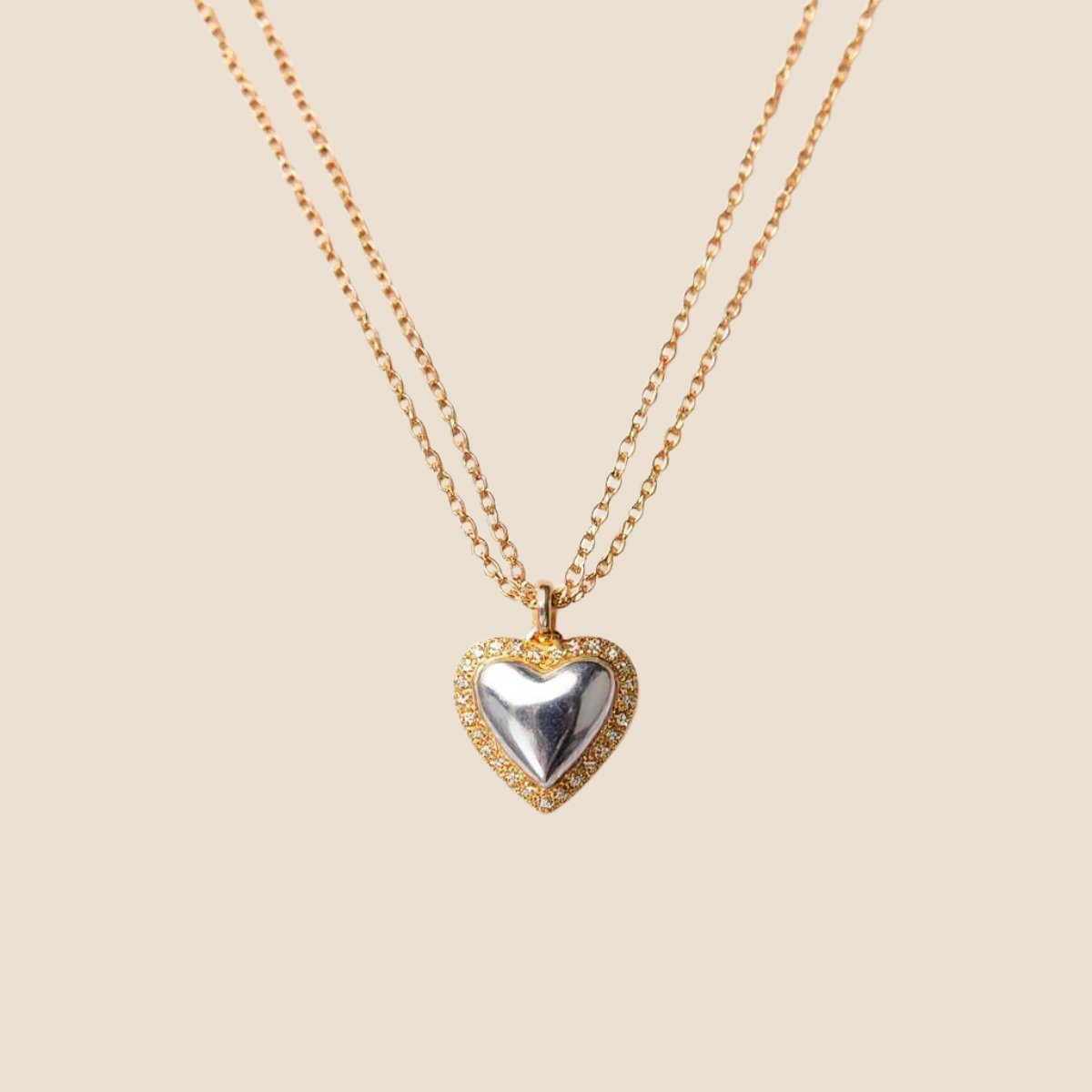 Gold Double Chain Heart Necklace