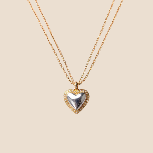 Gold Double Chain Heart Necklace