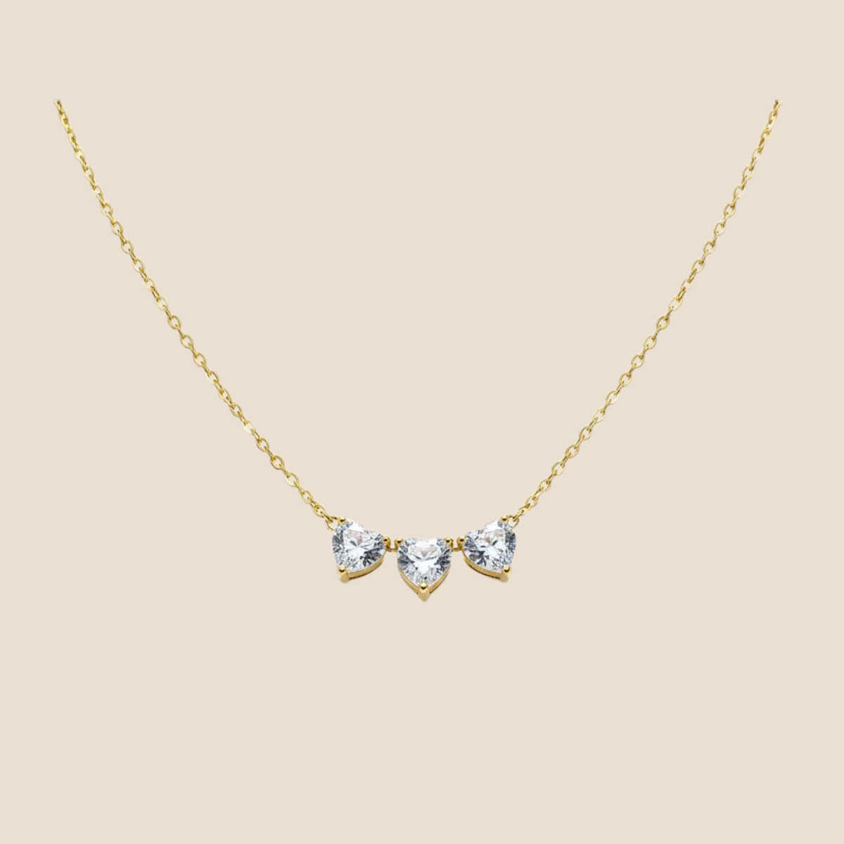 Gold Triple Heart Crystal Necklace