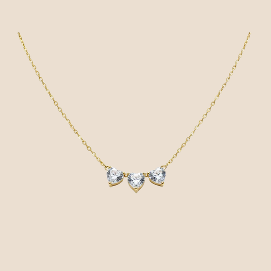 Gold Triple Heart Crystal Necklace