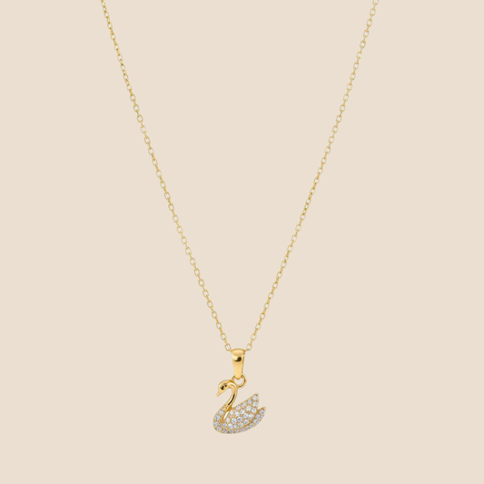 Swan Pendant Necklace – Gold Crystal Charm